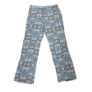 Cynthia Rowley Loose Fit Wide Leg Blue Paisley Pajama Lounge Pants Size Large